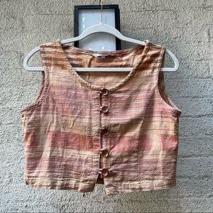 Striped Crop Top with Wooden Buttons 100% Cotton Size M